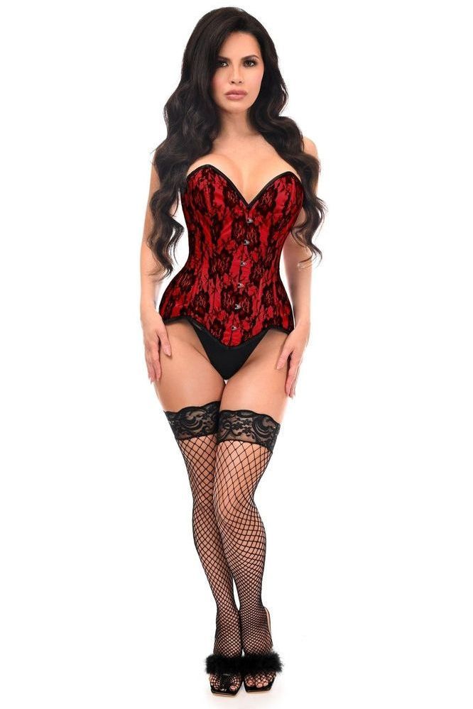 Top Drawer Red Satin w/Black Lace Overlay Steel Boned Overbust Corset