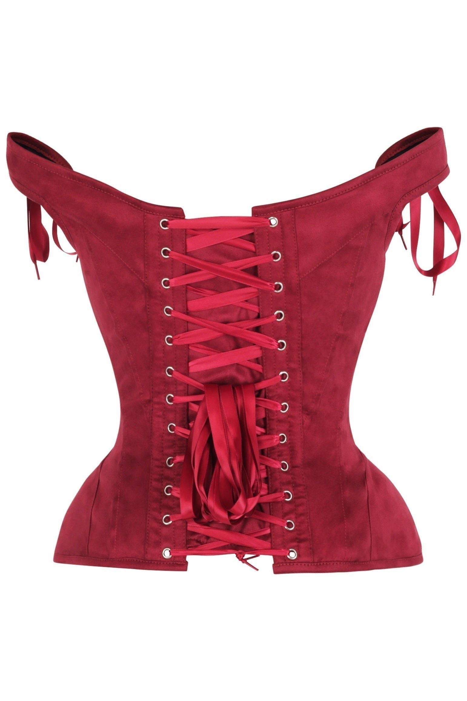 Top Drawer Red Suede Steel Boned Corset w/Straps