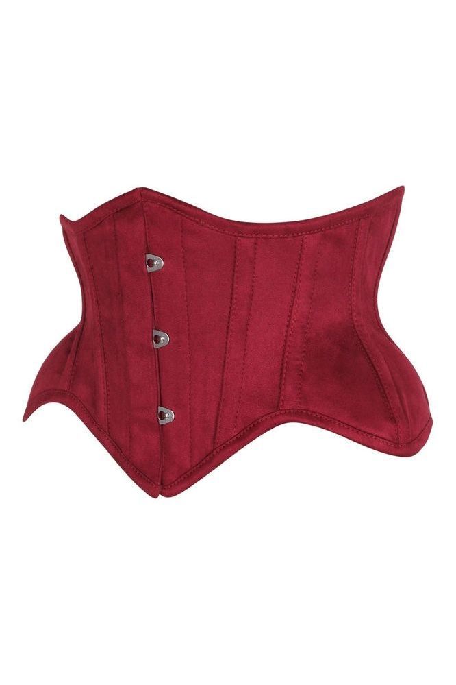 Top Drawer Red Suede Steel Boned Mini Waist Cincher Corset