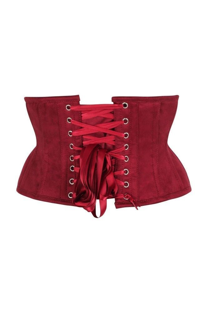 Top Drawer Red Suede Steel Boned Mini Waist Cincher Corset