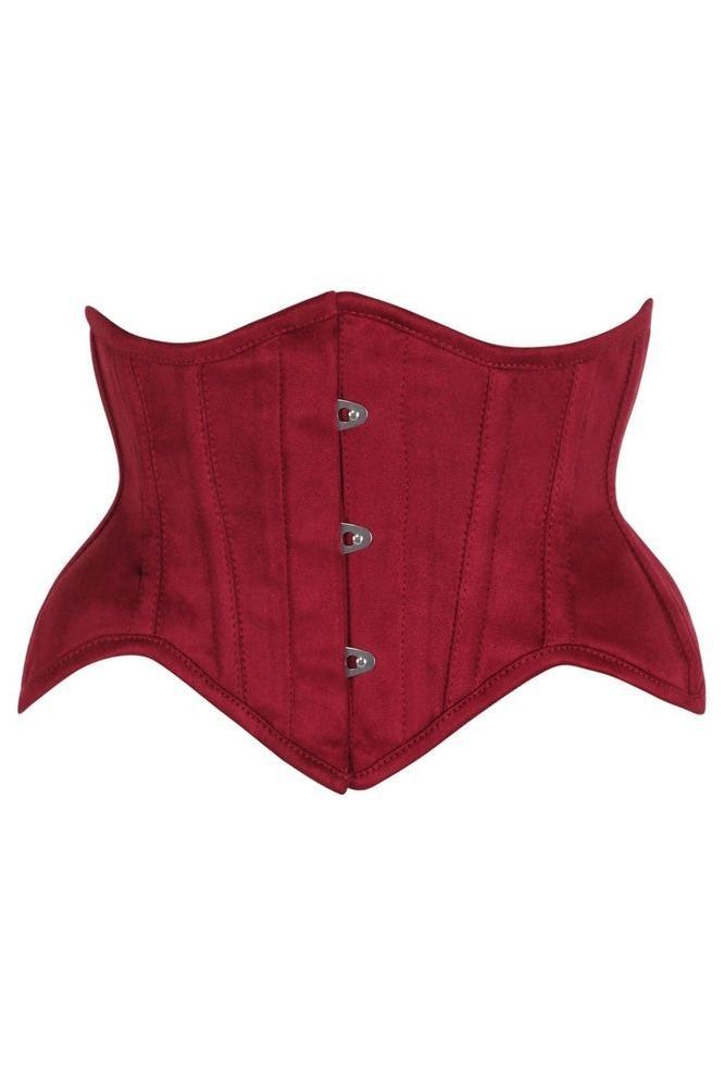 Top Drawer Red Suede Steel Boned Mini Waist Cincher Corset