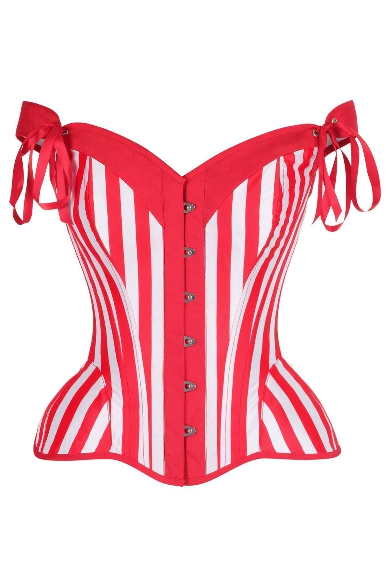 Top Drawer Red/White Striped Steel Boned Corset w/Straps