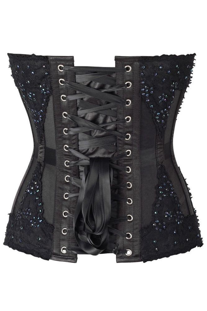 Top Drawer Sheer Black Mesh & Beaded Steel Boned Overbust Corset
