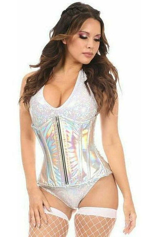 Top Drawer Silver Holo Under Bust Corset w/Zipper
