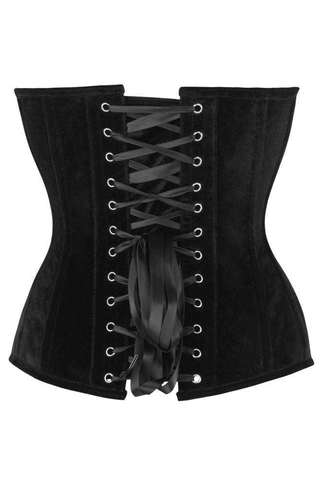 Top Drawer Steel Boned Black Velvet Plunge Neckline Overbust Corset