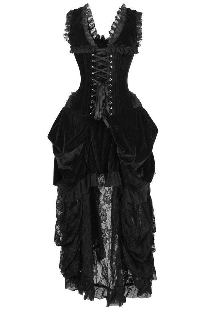 Top Drawer Steel Boned Black Velvet Victorian Bustle Corset Dress