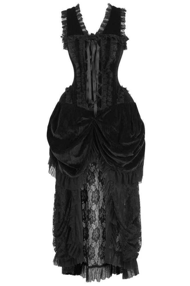 Top Drawer Steel Boned Black Velvet Victorian Bustle Corset Dress