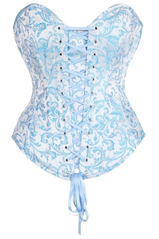Top Drawer Steel Boned Blue Brocade Overbust Lace-Up Corset Top