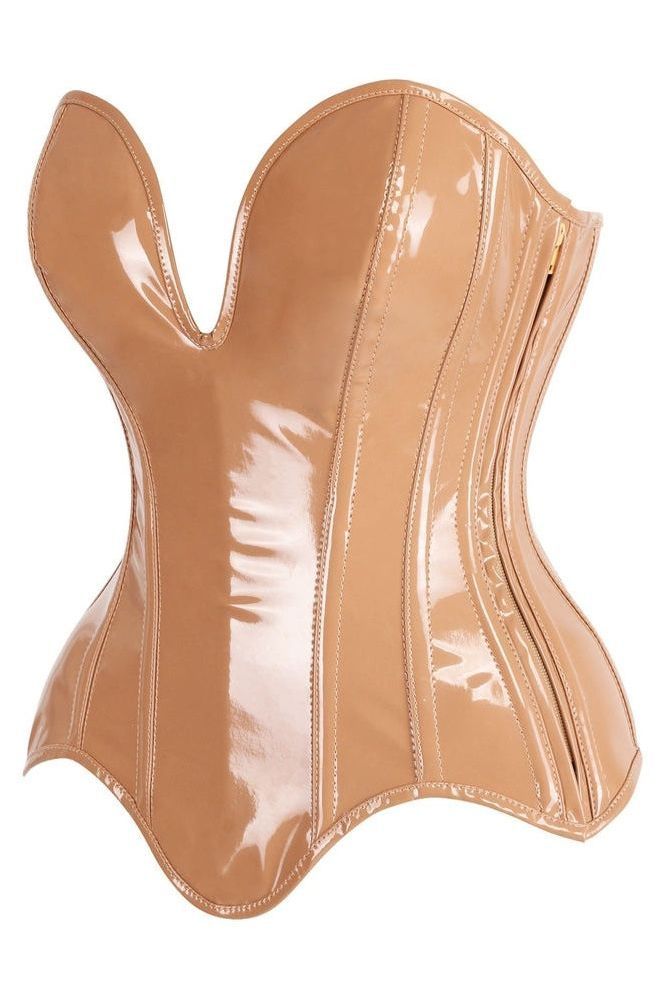 Top Drawer Steel Boned Caramel Patent Plunge Neckline Overbust Corset