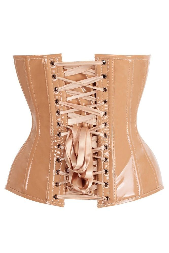 Top Drawer Steel Boned Caramel Patent Plunge Neckline Overbust Corset
