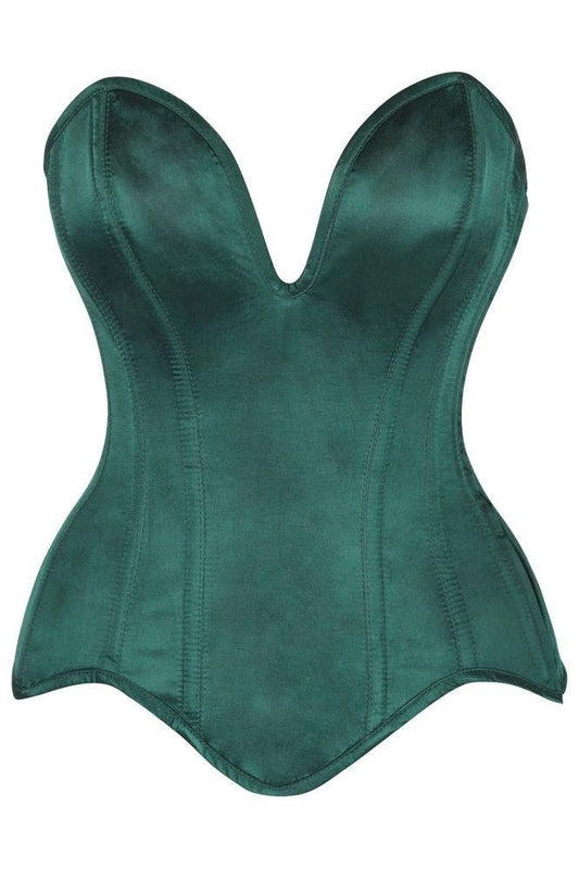 Top Drawer Steel Boned Dark Green Satin Plunge Neckline Overbust Corset