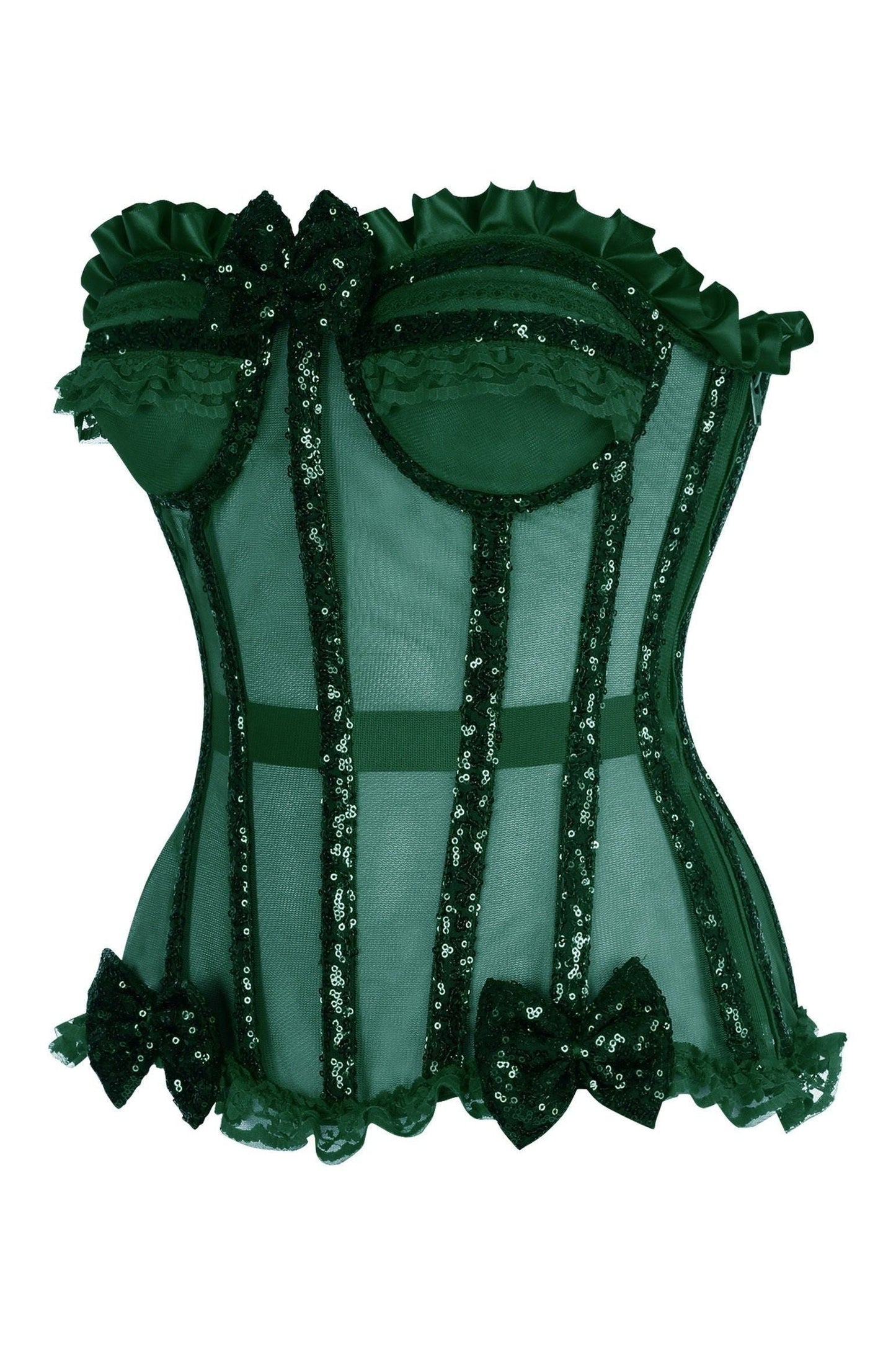 Top Drawer Steel Boned Dark Green Sequin Underwire Bustier Corset