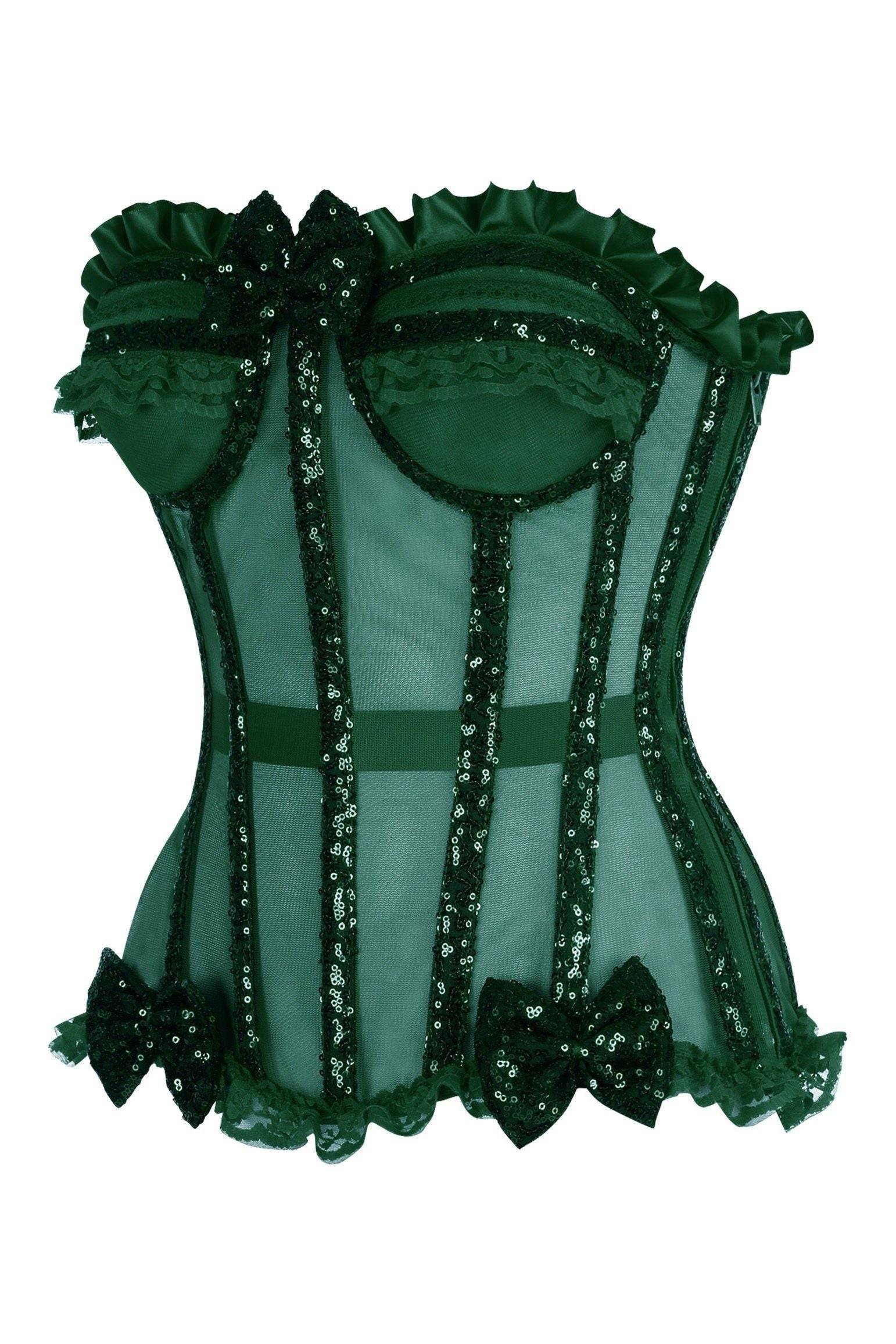 Top Drawer Steel Boned Dark Green Sequin Underwire Bustier Corset