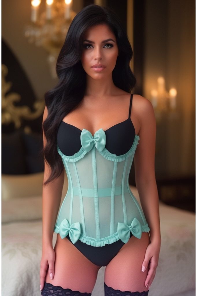 Top Drawer Steel Boned Mint Green Mesh Underwire Burlesque Underbust Corset Cincher