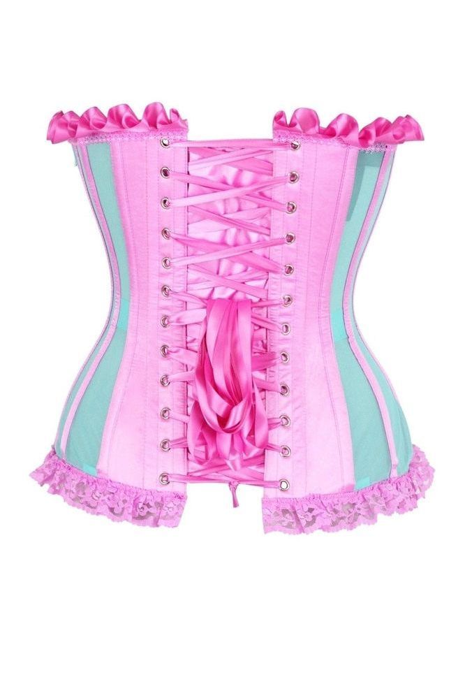 Top Drawer Steel Boned Mint/Pink Mesh Underwire Bustier Corset