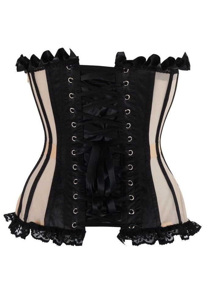 Top Drawer Steel Boned Nude & Black Mesh Underwire Bustier Corset
