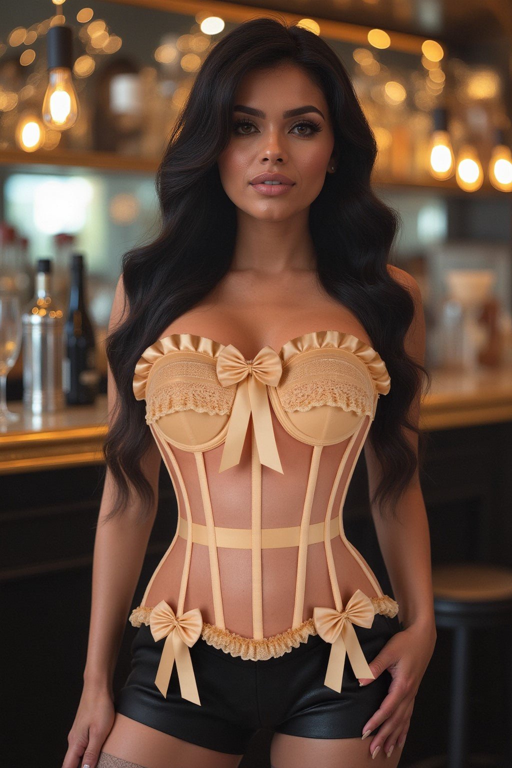 Top Drawer Steel Boned Nude Mesh Underwire Bustier Corset