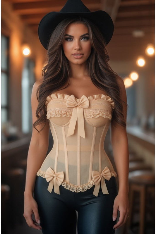Top Drawer Steel Boned Nude Mesh Underwire Bustier Corset