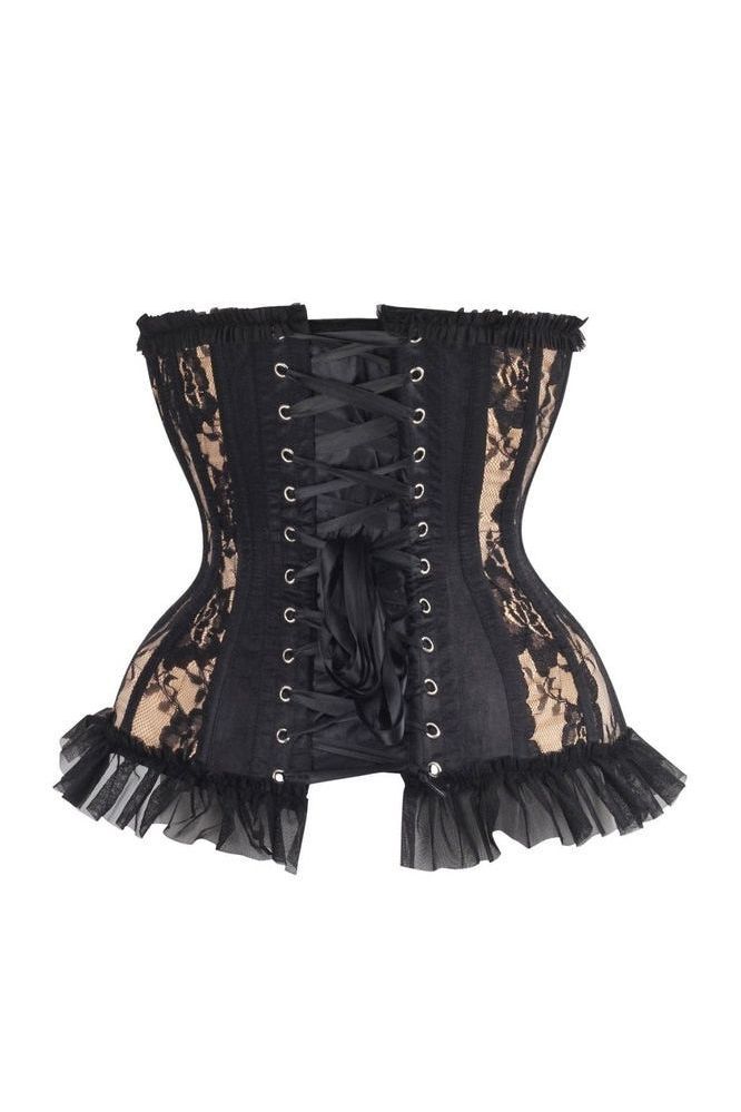 Top Drawer Steel Boned Nude/Black Lace Underwire Burlesque Underbust Corset Cincher