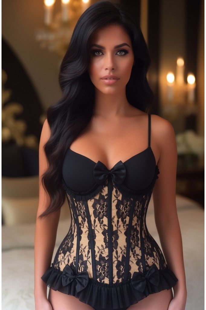 Top Drawer Steel Boned Nude/Black Lace Underwire Burlesque Underbust Corset Cincher