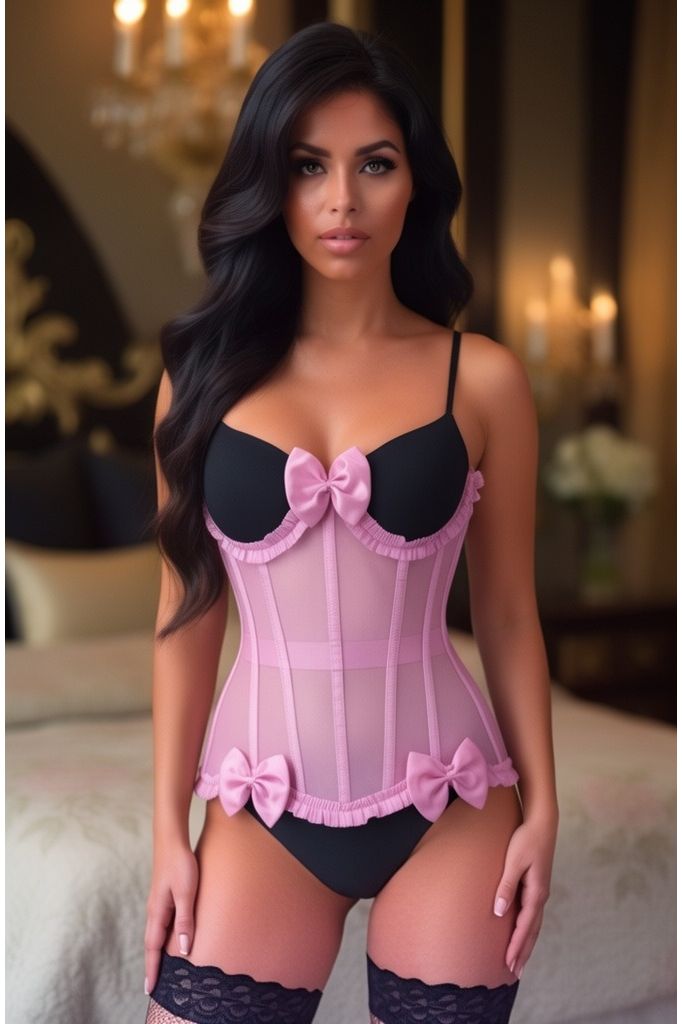 Top Drawer Steel Boned Pink Mesh Underwire Burlesque Underbust Corset Cincher
