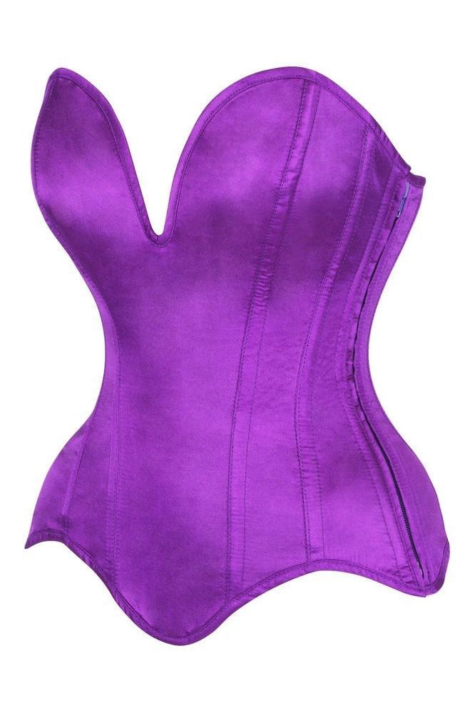 Top Drawer Steel Boned Purple Satin Plunge Neckline Overbust Corset