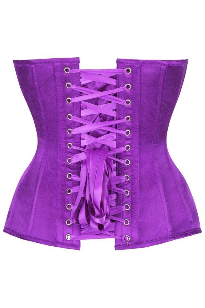 Top Drawer Steel Boned Purple Satin Plunge Neckline Overbust Corset