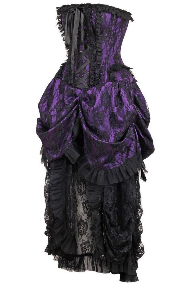 Top Drawer Steel Boned Purple w/Black Lace Bustle Corset Dress