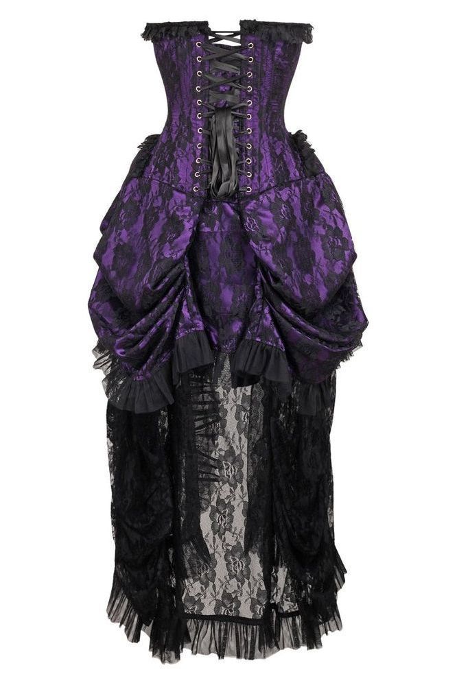Top Drawer Steel Boned Purple w/Black Lace Bustle Corset Dress