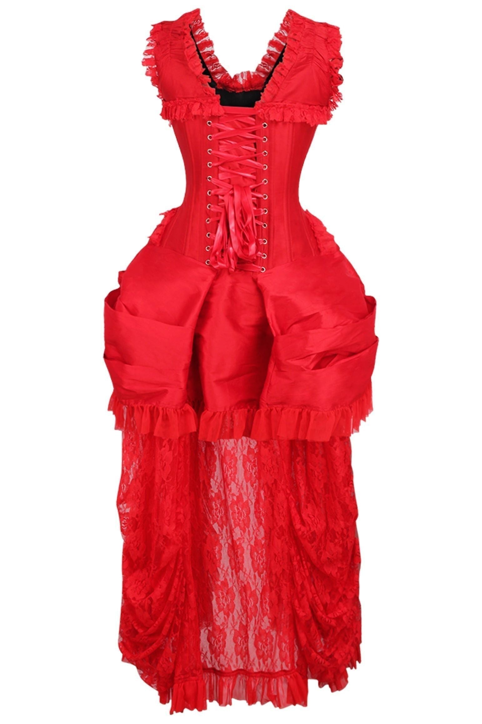 Top Drawer Steel Boned Red Lace Victorian Bustle Corset Dress