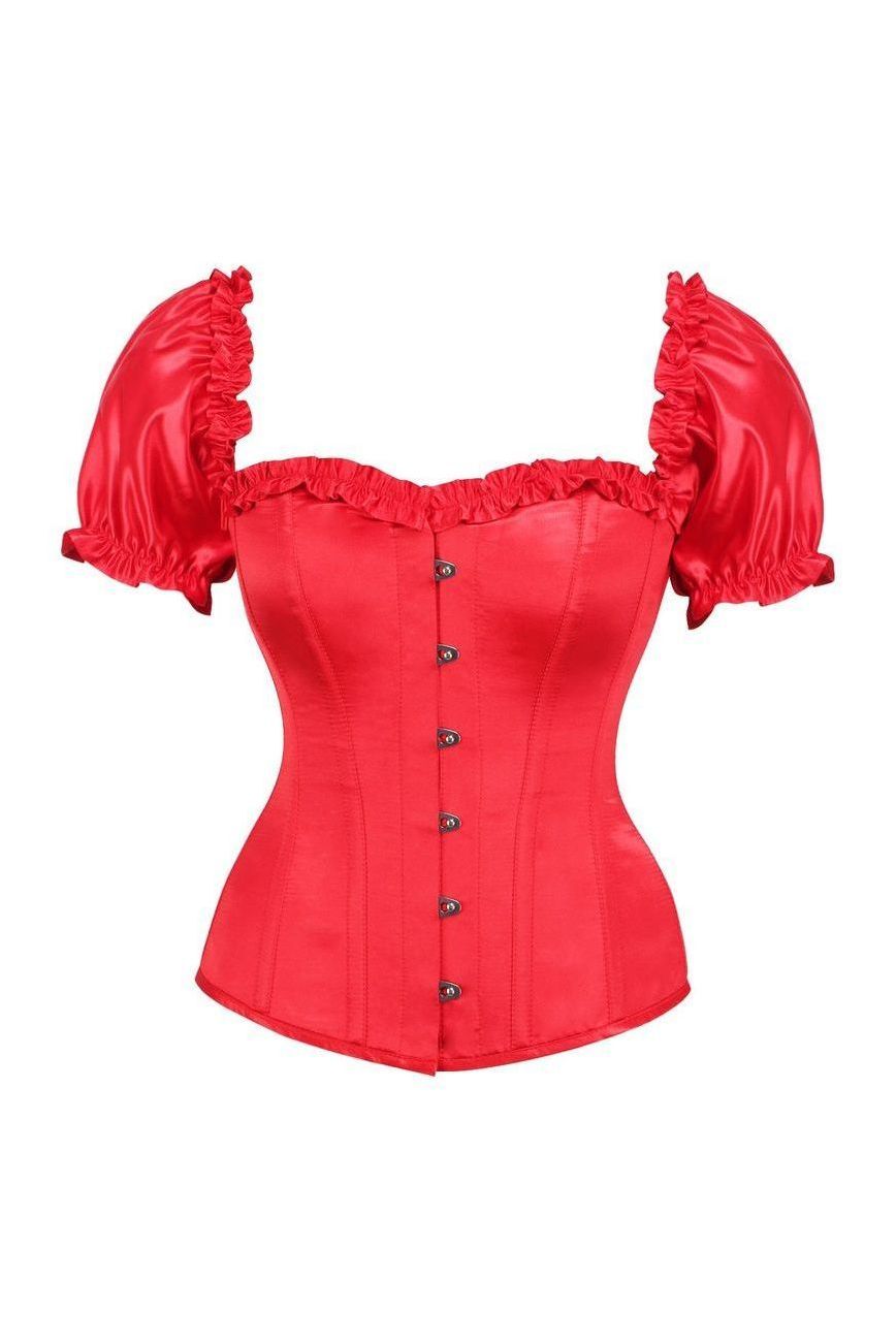 Top Drawer Steel Boned Red Satin Overbust Corset w/Sleeves