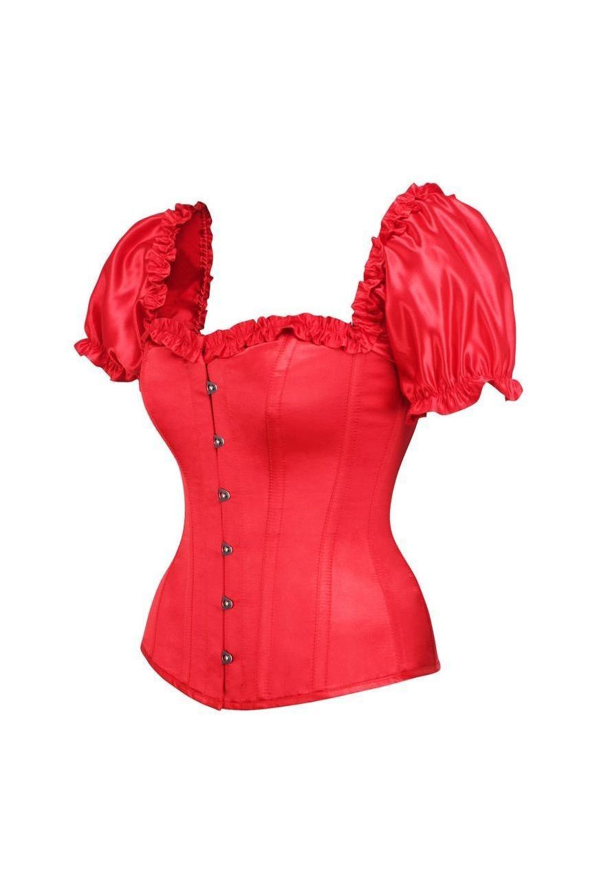 Top Drawer Steel Boned Red Satin Overbust Corset w/Sleeves