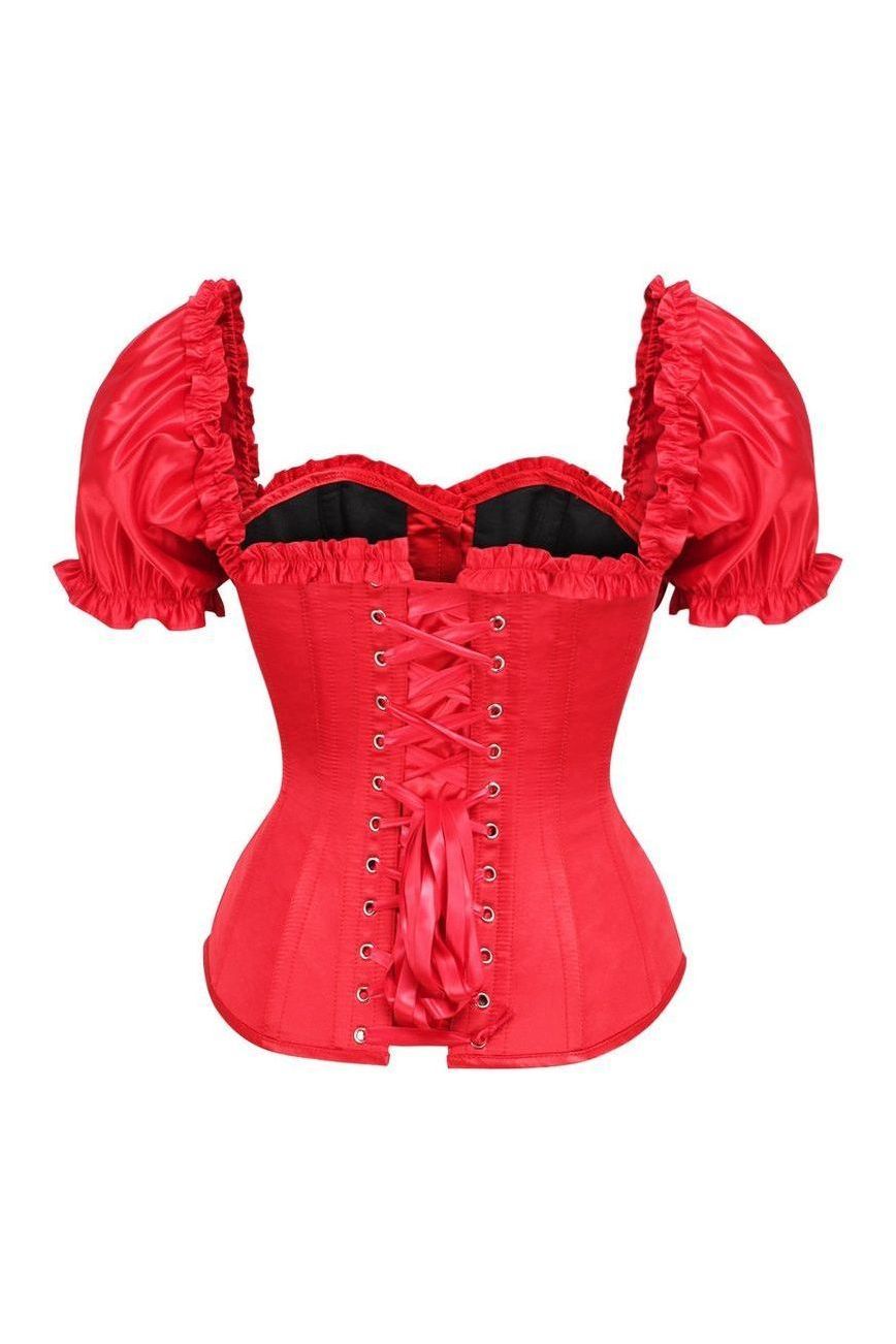 Top Drawer Steel Boned Red Satin Overbust Corset w/Sleeves