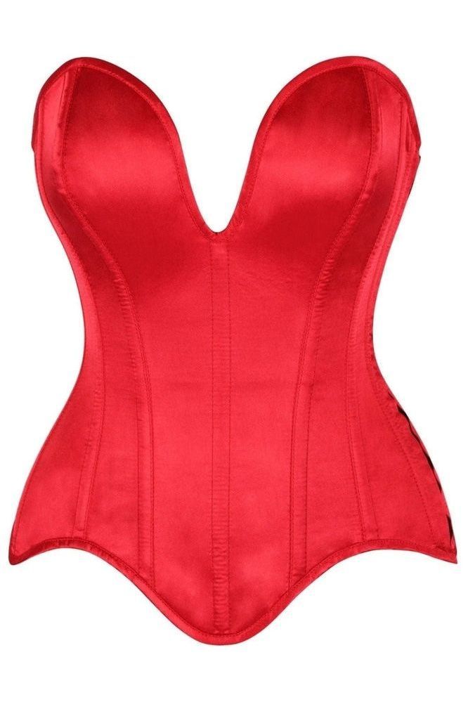 Top Drawer Steel Boned Red Satin Plunge Neckline Overbust Corset