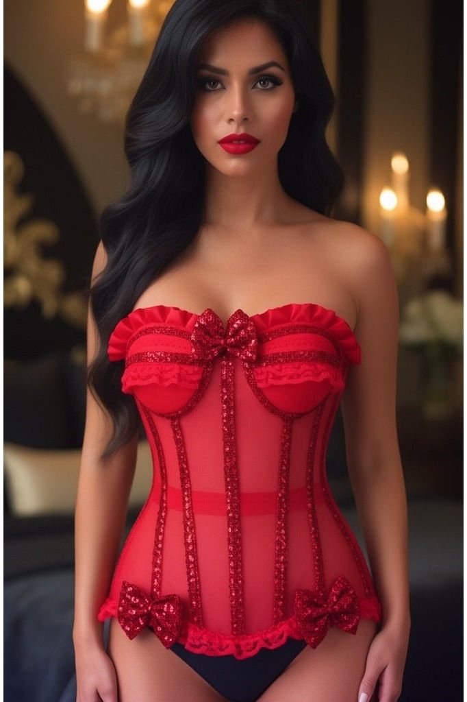 Top Drawer Steel Boned Red Sequin Underwire Bustier Corset
