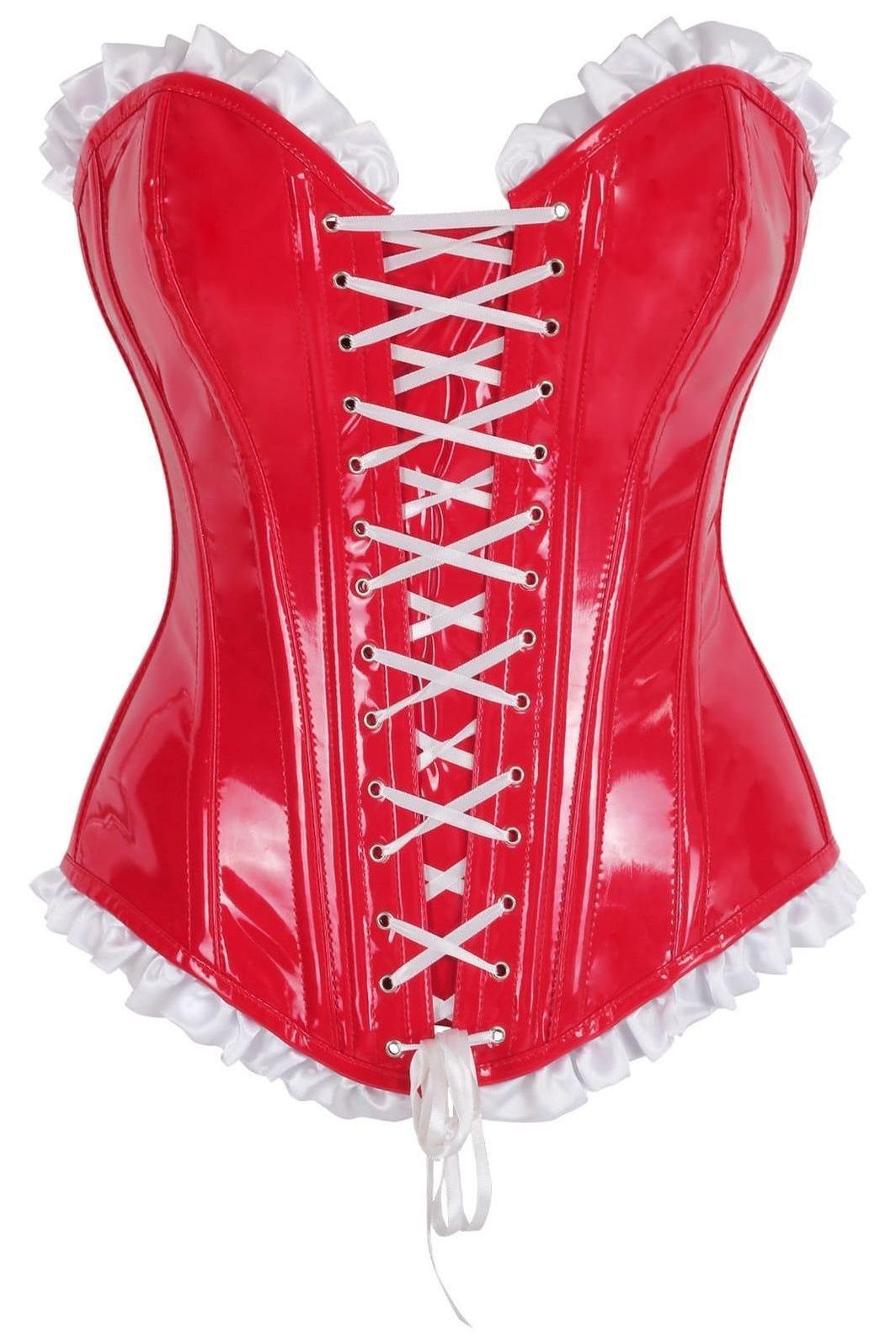 Top Drawer Steel Boned Red Vinyl PVC Patent Lace-Up Corset Top