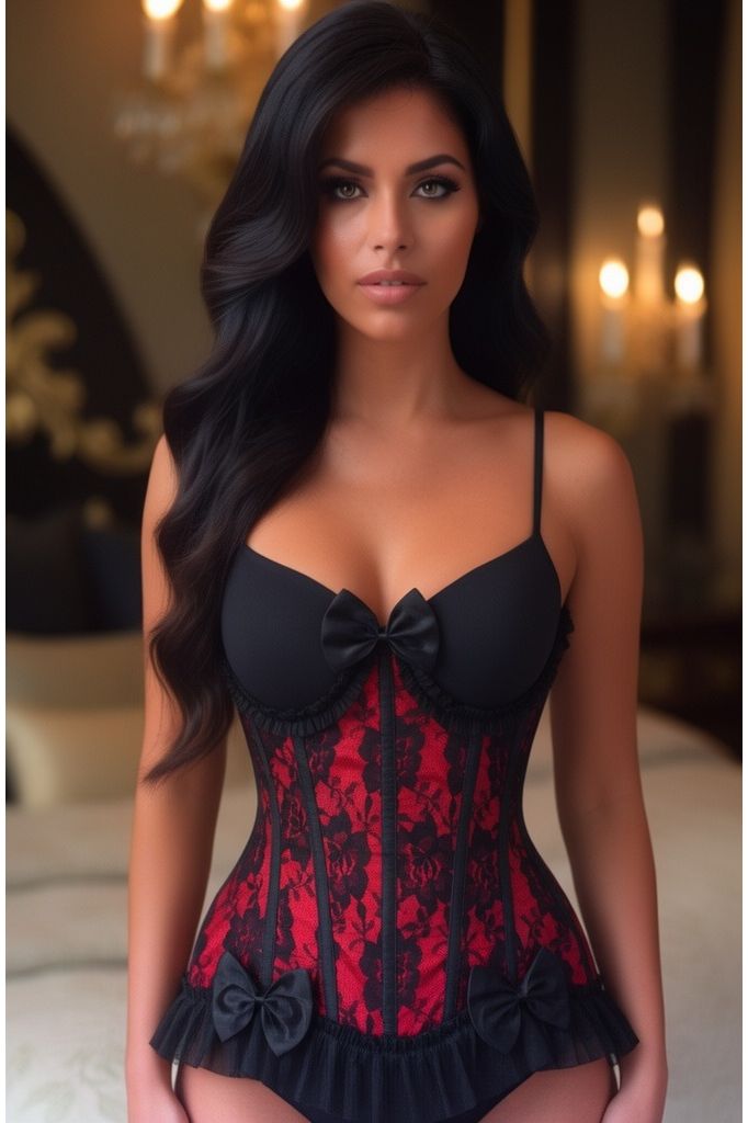Top Drawer Steel Boned Red/Black Lace Underwire Burlesque Underbust Corset Cincher