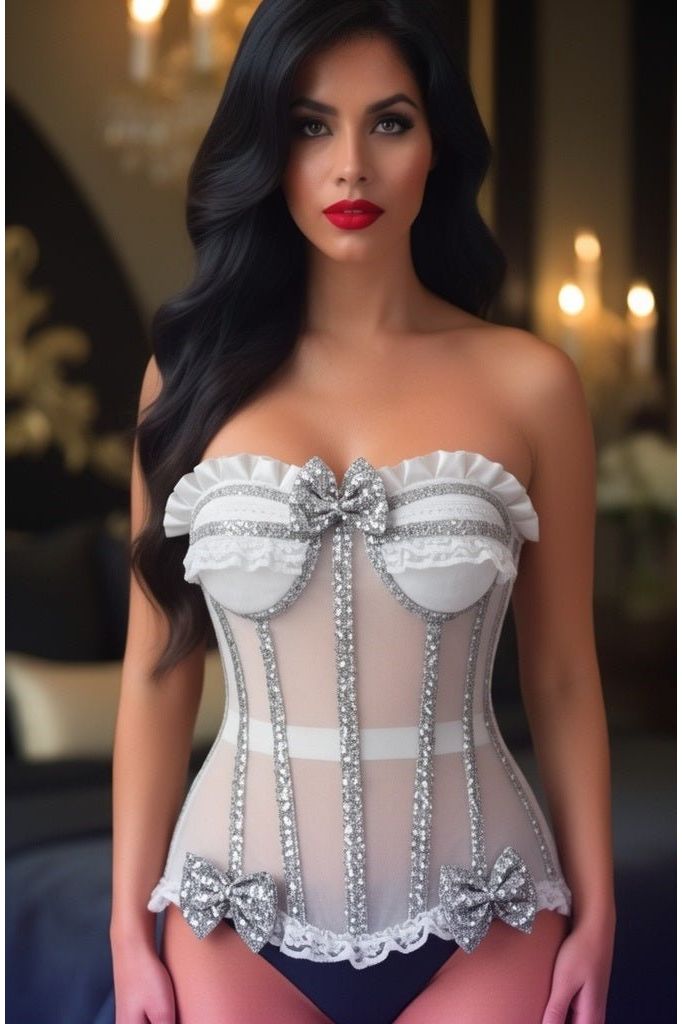 Top Drawer Steel Boned Silver Sequin Underwire Bustier Corset