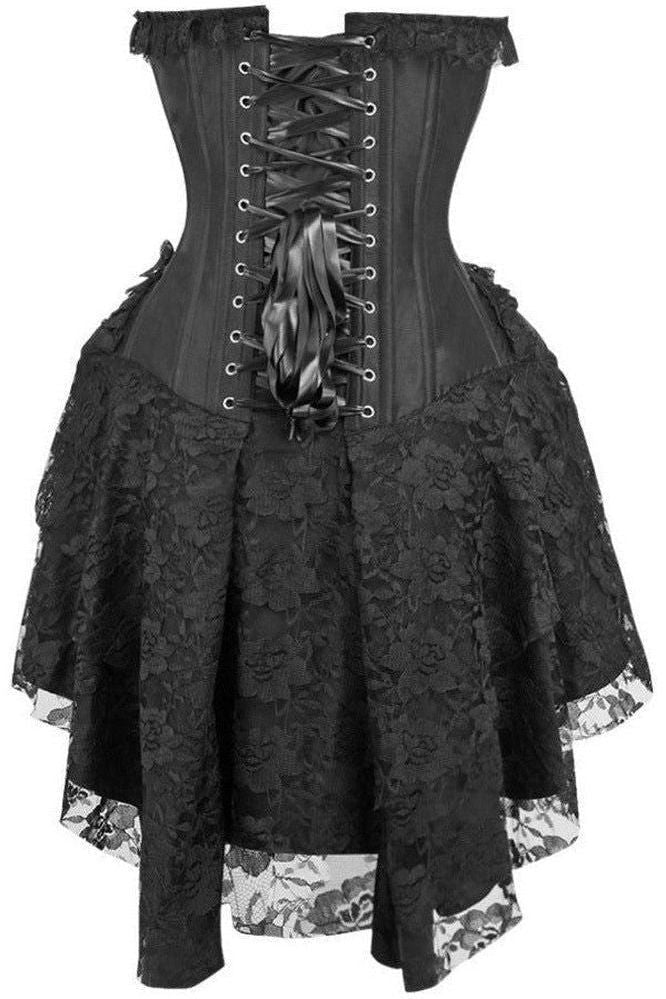 Top Drawer Steel Boned Strapless Black Lace Victorian Corset Dress