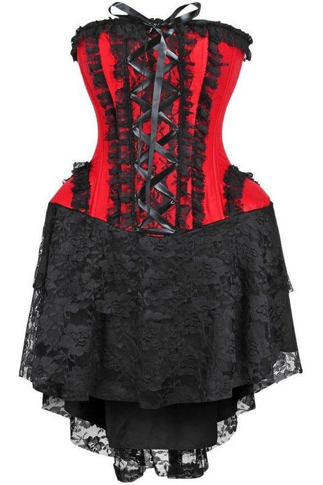 Top Drawer Steel Boned Strapless Red/Black Lace Victorian Corset Dress