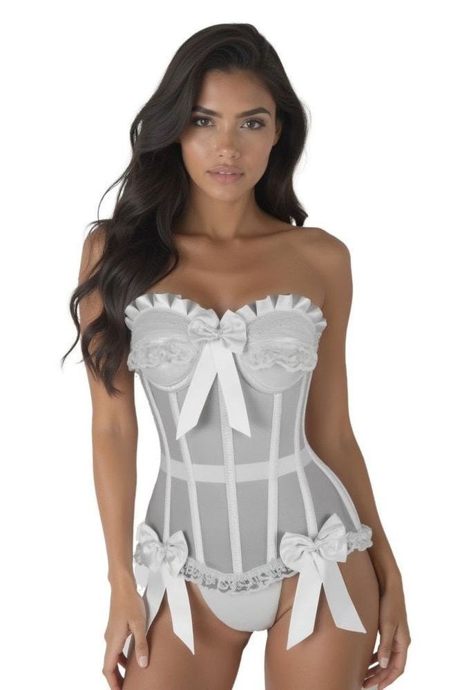 Top Drawer Steel Boned White Mesh Underwire Bustier Corset