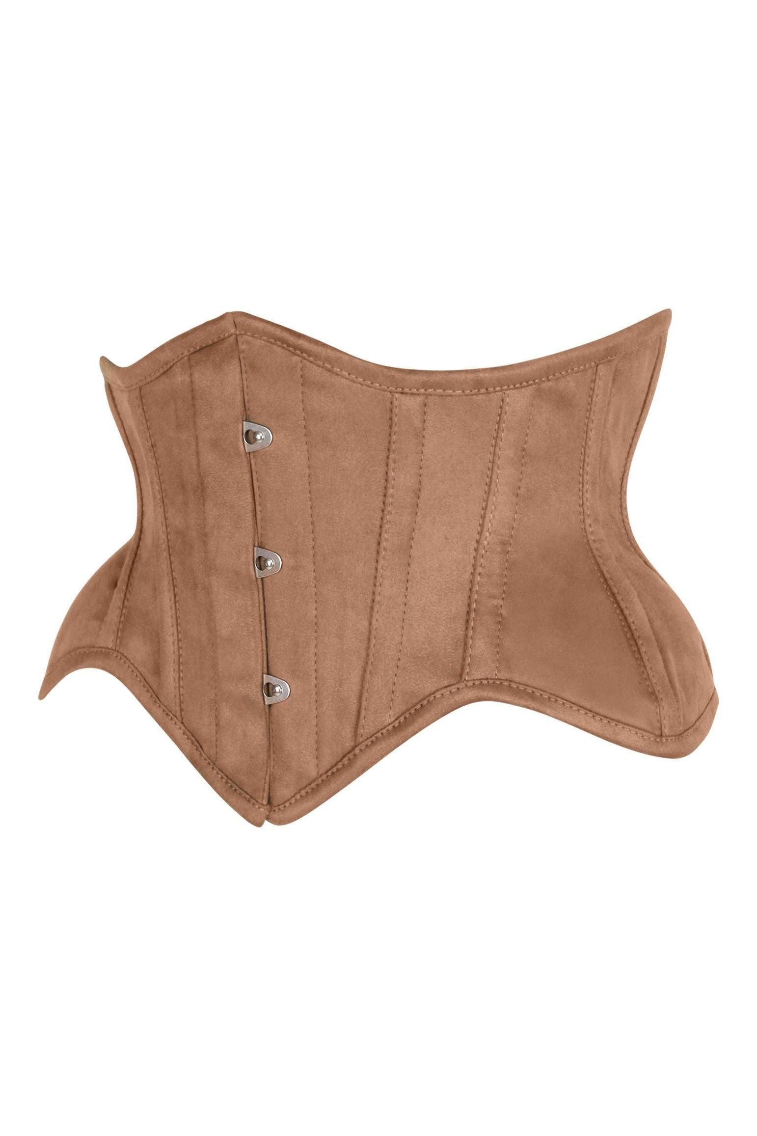 Top Drawer Tan Suede Steel Boned Mini Waist Cincher Corset