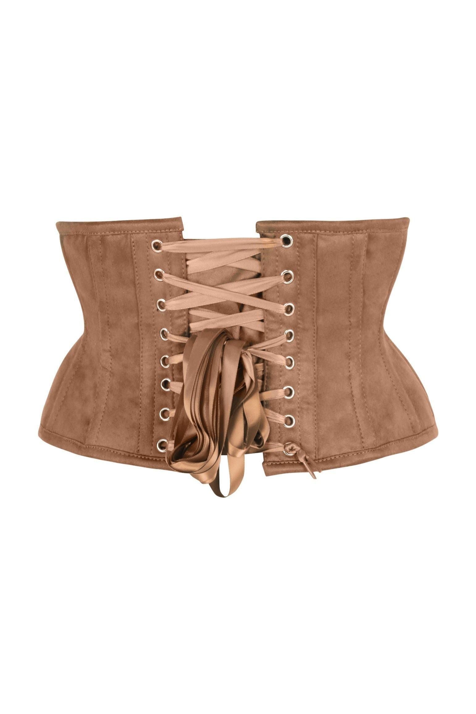 Top Drawer Tan Suede Steel Boned Mini Waist Cincher Corset