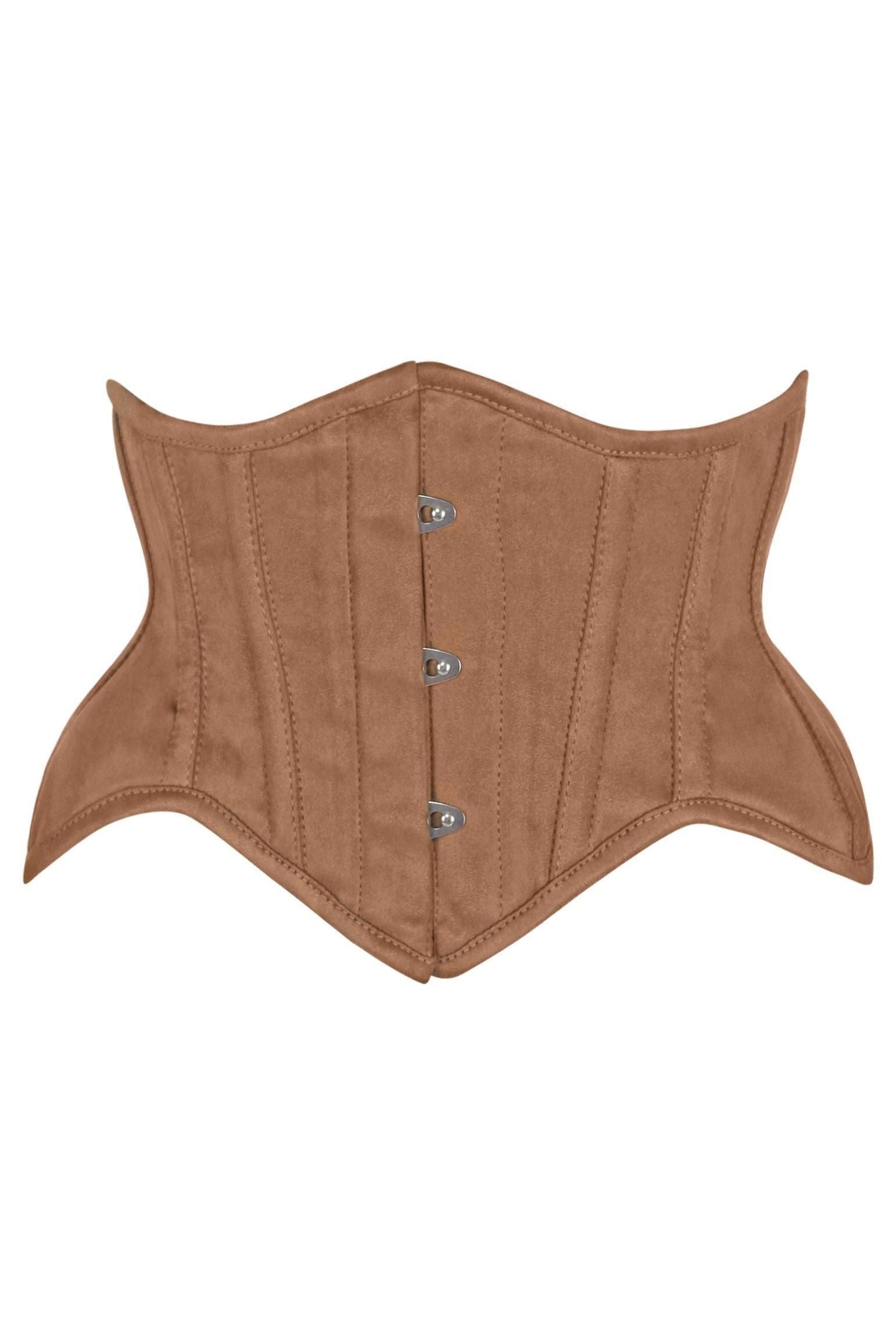 Top Drawer Tan Suede Steel Boned Mini Waist Cincher Corset