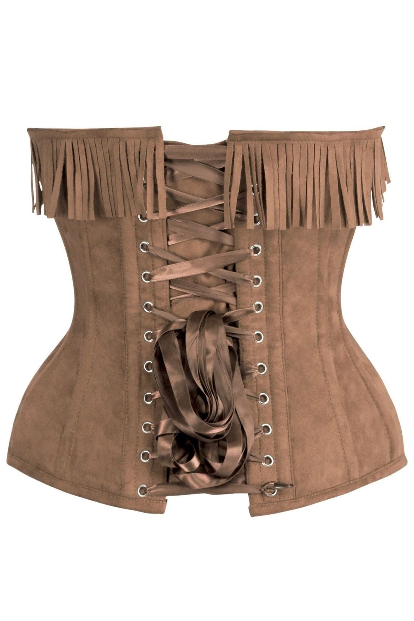 Top Drawer Tan Suede Steel Boned Overbust Corset w/Fringe