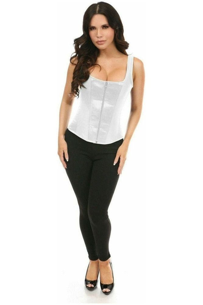 Top Drawer White Satin Steel Boned Uniforming Corset w/Straps