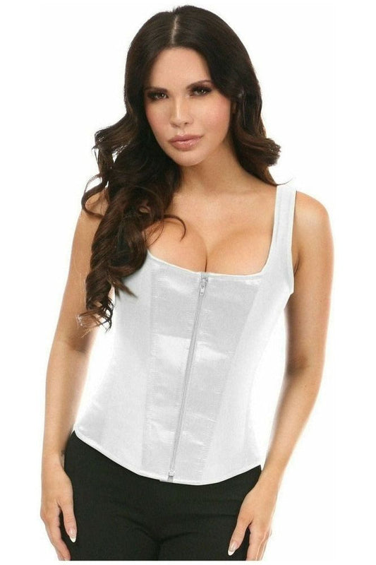 Top Drawer White Satin Steel Boned Uniforming Corset w/Straps