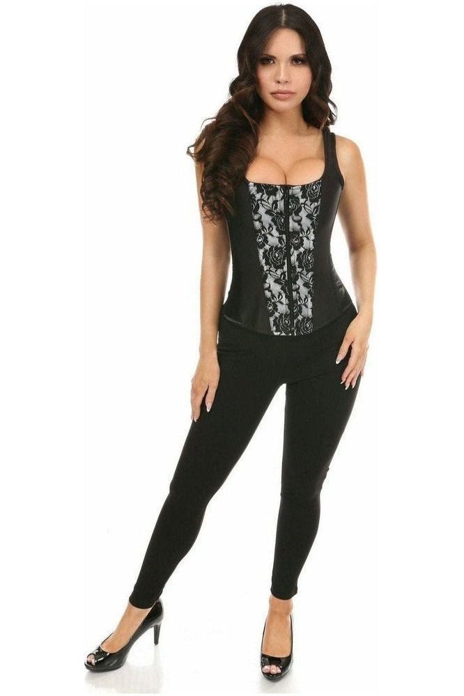 Top Drawer White Satin w/Black Lace Overlay Steel Boned Corset w/Straps