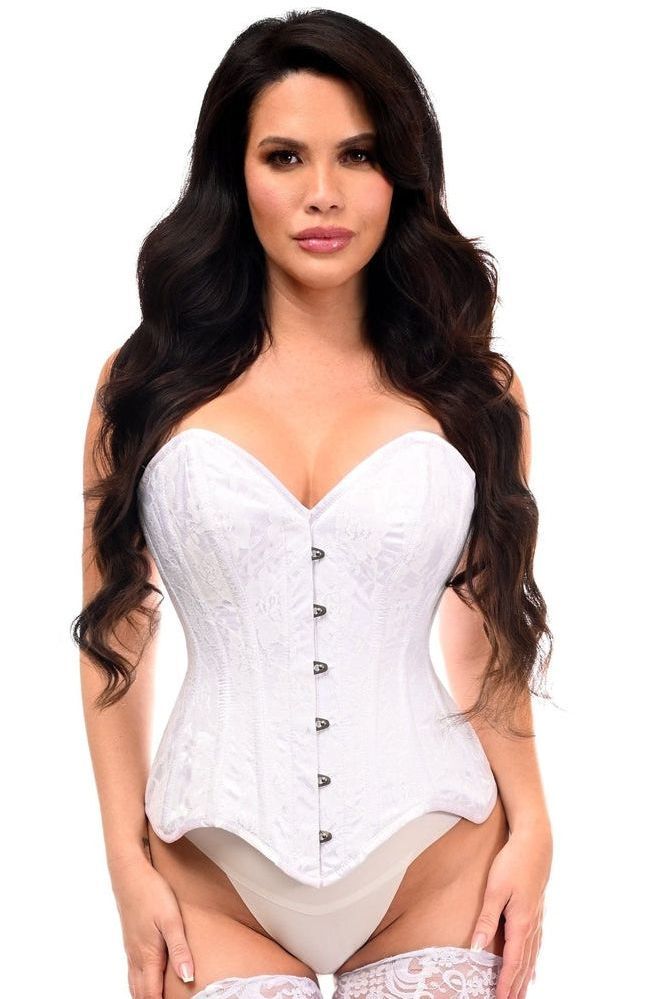 Top Drawer White Satin w/White Lace Overlay Steel Boned Overbust Corset