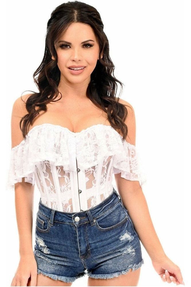 Top Drawer White Sheer Lace Steel Boned Corset
